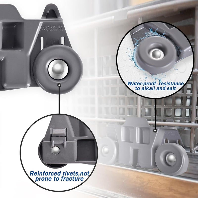 HPUY W10195416 W10195416V Dishwasher Wheels Lower Rack (Pack of 4), Compatible for KitchenAid Whirlpool Maytag Dishwasher Rack Parts W10195420 W10579095A,304 Stainless Steel Core with Rivet‑Reinforced - Image 2